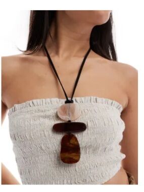 ASOS Brown and Cream Tortoiseshell Drop Pendant BOHO Necklace